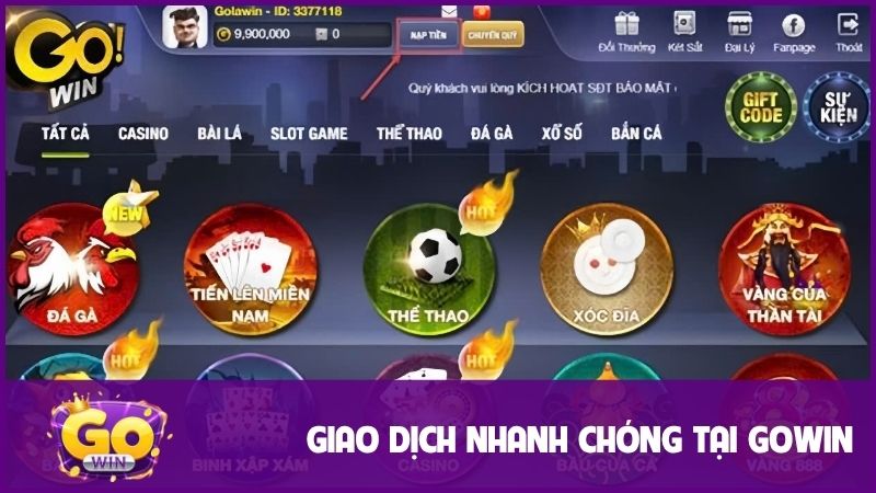 Giao dịch siêu tốc tại GOWIN, không để hội viên phải chờ đợi